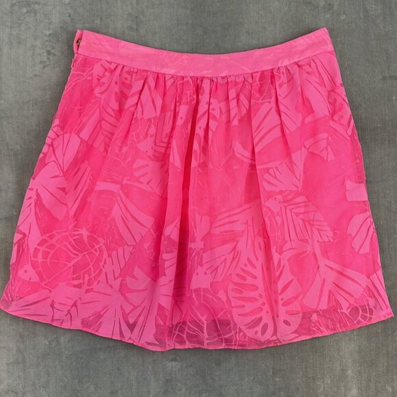 Lilly Pulitzer Pleated Layer Sheer Floral Pink Mini Skirt Size 8 - Picture 6 of 7